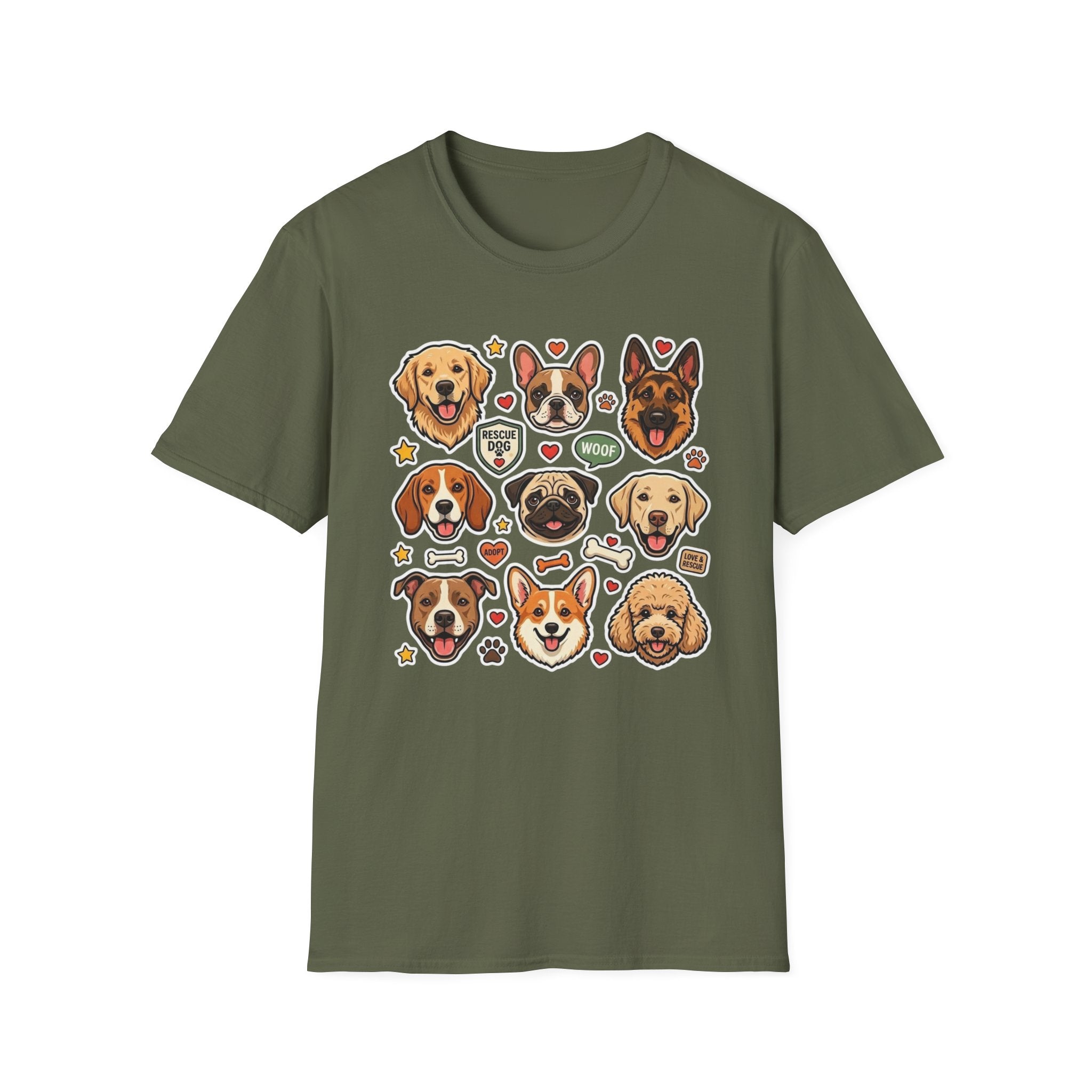 Adopt a Whole Pack T-Shirt-T-Shirt-luxury-rescue-dog-t-shirt-for-dog-lovers-Military Green-S-Rescue Paws Club
