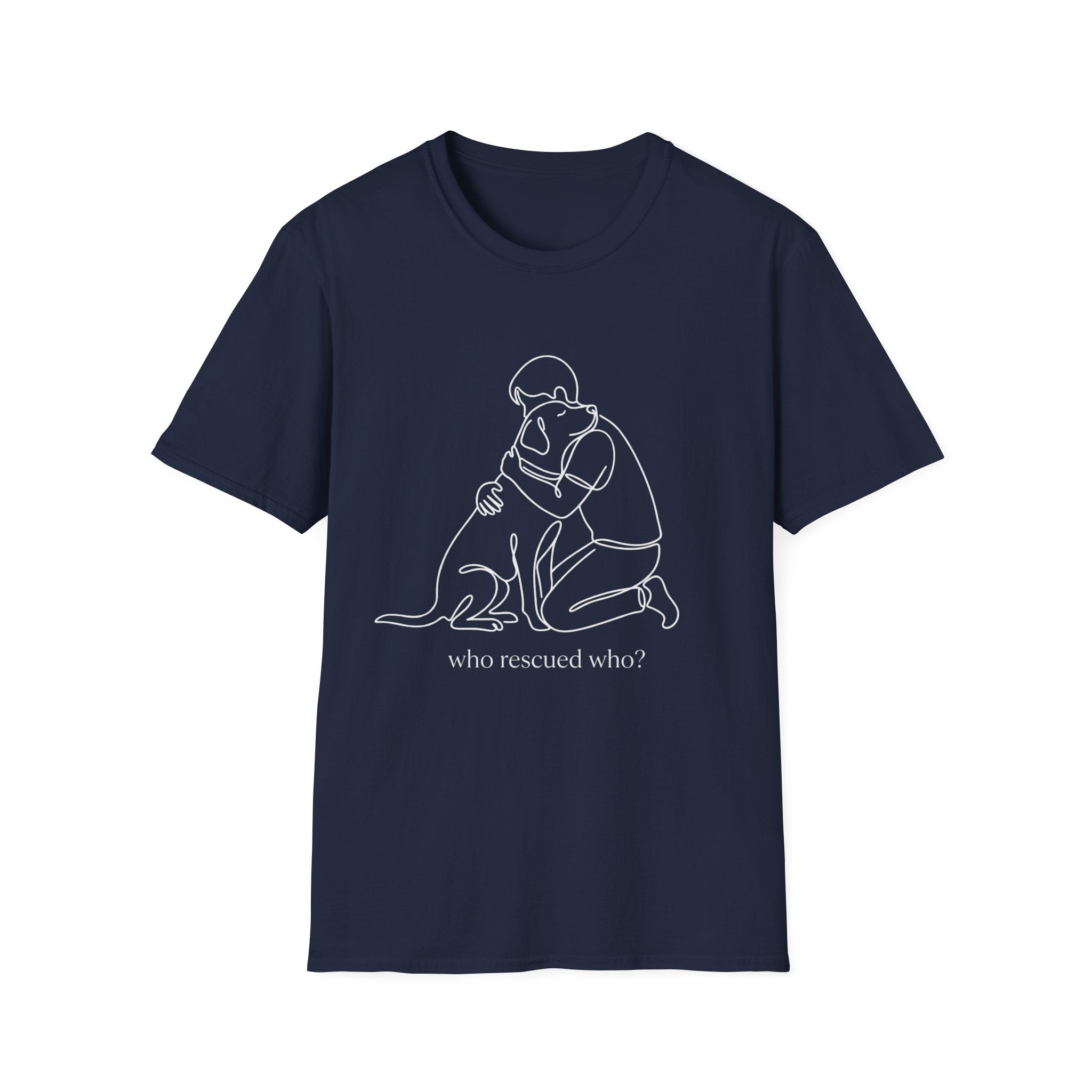 Who Rescued Who T-Shirt-T-Shirt-luxury-rescue-dog-t-shirt-for-dog-lovers-Navy-S-Rescue Paws Club