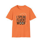 Fluent Woof T-Shirt-T-Shirt-luxury-rescue-dog-t-shirt-for-dog-lovers-Heather Orange-S-Rescue Paws Club