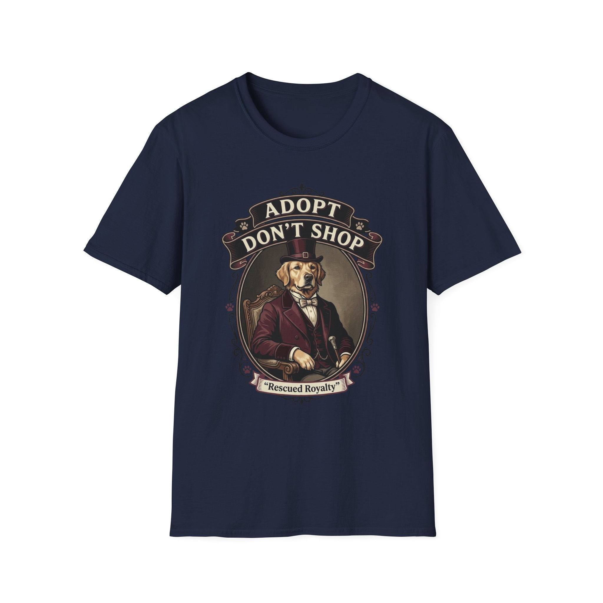 Vintage Adopt Don't Shop T-Shirt-T-Shirt-luxury-rescue-dog-t-shirt-for-dog-lovers-Navy-S-Rescue Paws Club