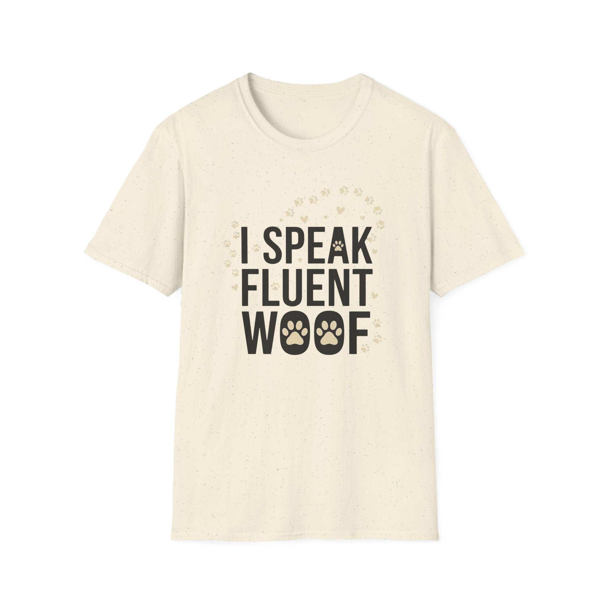 Fluent Woof T-Shirt-T-Shirt-luxury-rescue-dog-t-shirt-for-dog-lovers-Natural-S-Rescue Paws Club