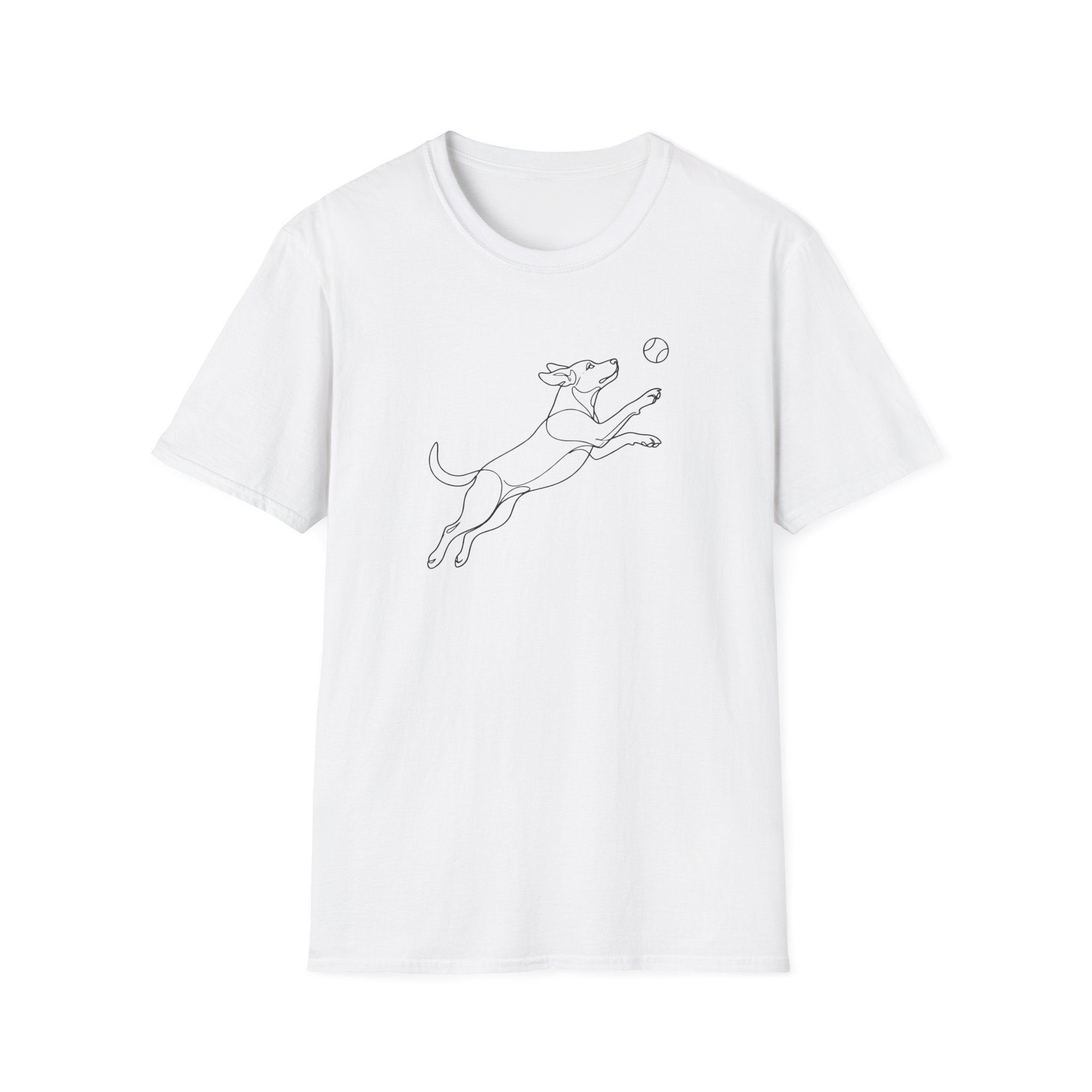 Jumping Dog Line Art T-Shirt-T-Shirt-luxury-rescue-dog-t-shirt-for-dog-lovers-White-S-Rescue Paws Club