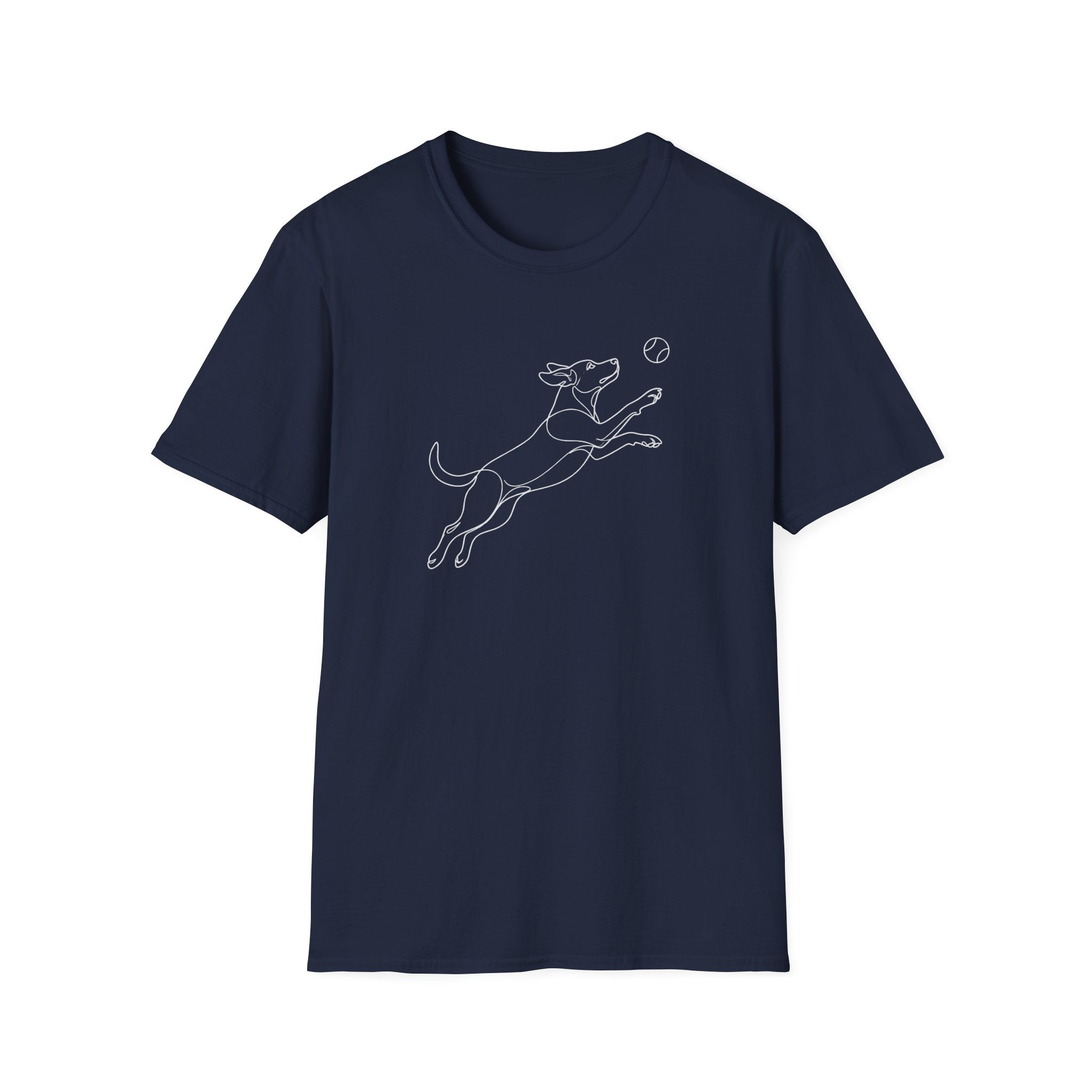 Jumping Dog Line Art T-Shirt-T-Shirt-luxury-rescue-dog-t-shirt-for-dog-lovers-Navy-S-Rescue Paws Club