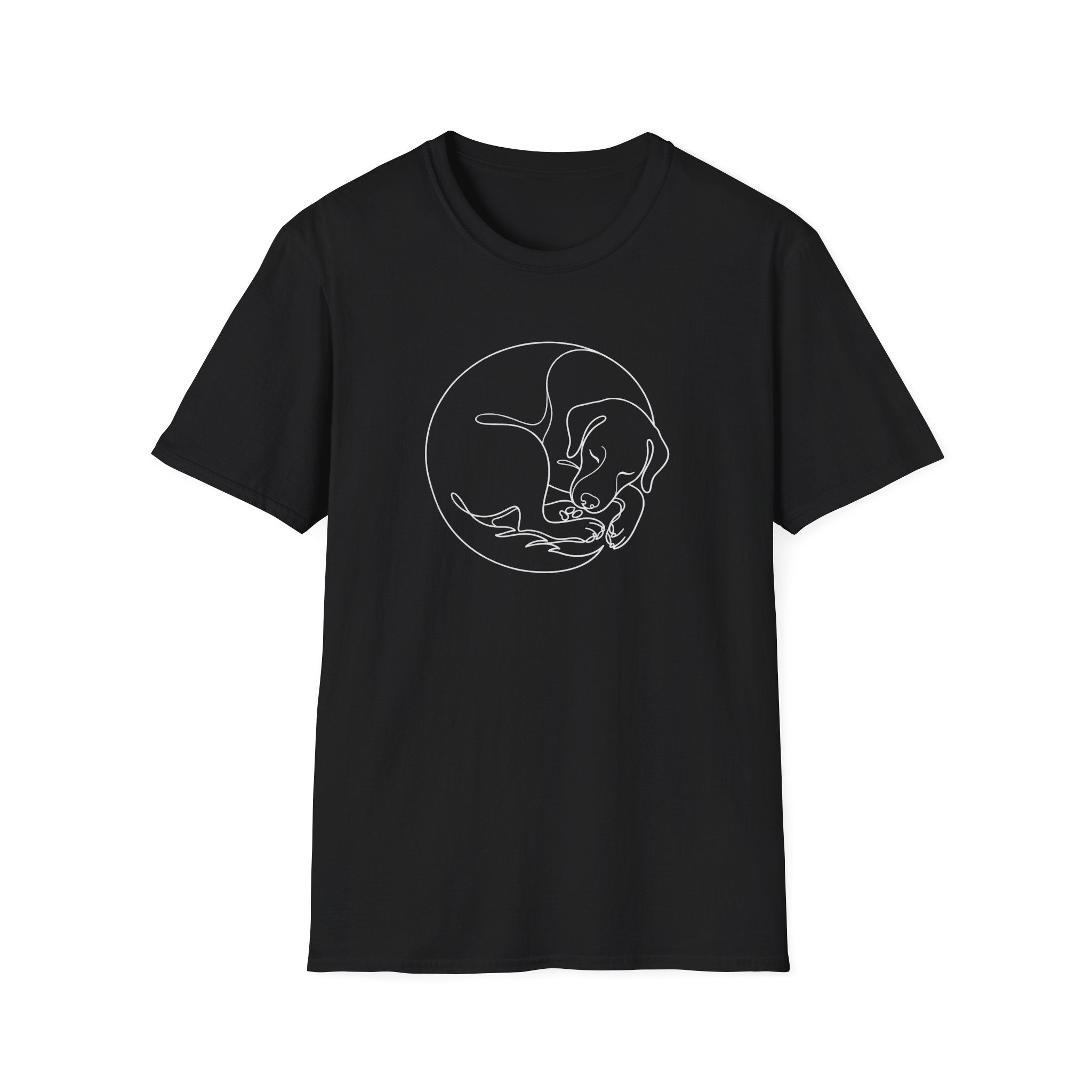 Sleeping Pup Line Art T-Shirt-T-Shirt-luxury-rescue-dog-t-shirt-for-dog-lovers-Black-S-Rescue Paws Club