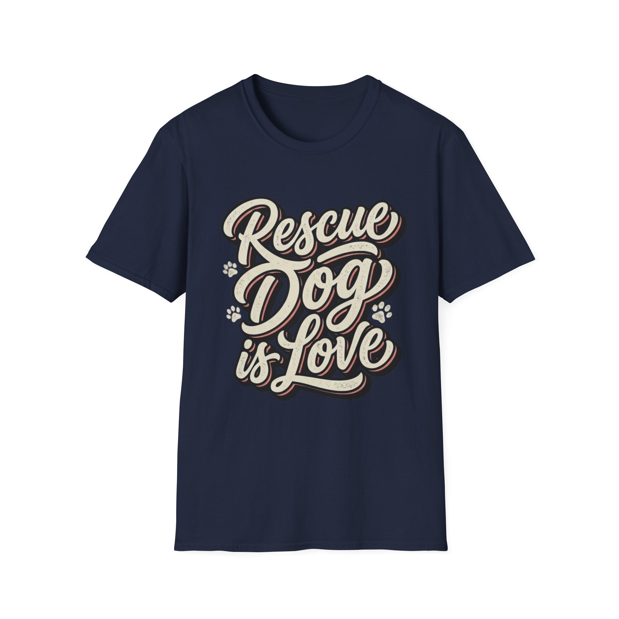 Rescue Dog is Love T-Shirt-T-Shirt-luxury-rescue-dog-t-shirt-for-dog-lovers-Navy-S-Rescue Paws Club