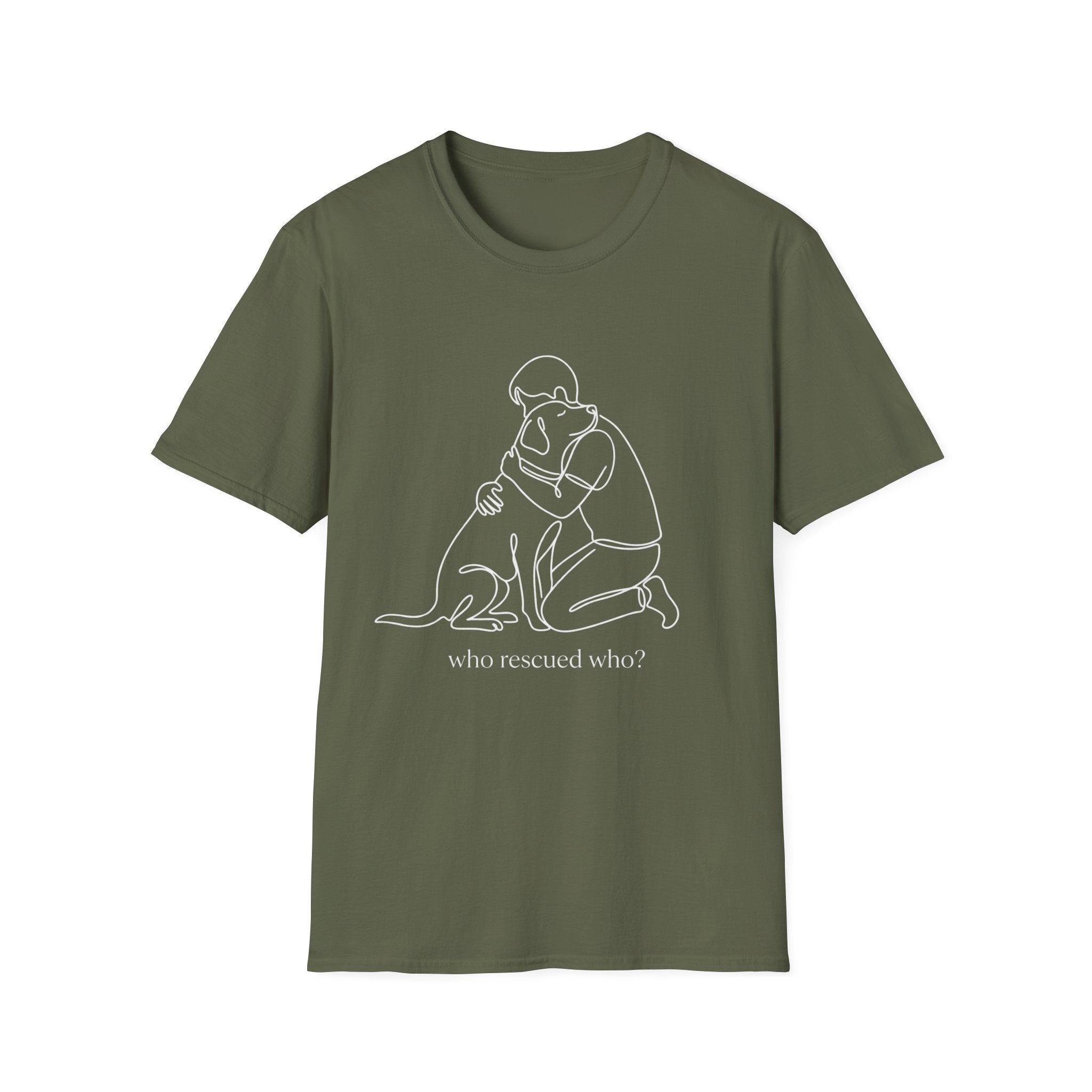 Who Rescued Who T-Shirt-T-Shirt-luxury-rescue-dog-t-shirt-for-dog-lovers-Military Green-S-Rescue Paws Club