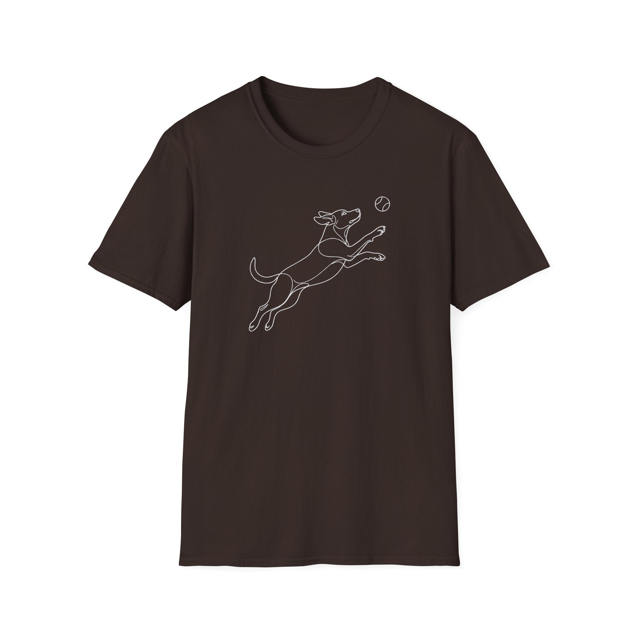 Jumping Dog Line Art T-Shirt-T-Shirt-luxury-rescue-dog-t-shirt-for-dog-lovers-Dark Chocolate-S-Rescue Paws Club
