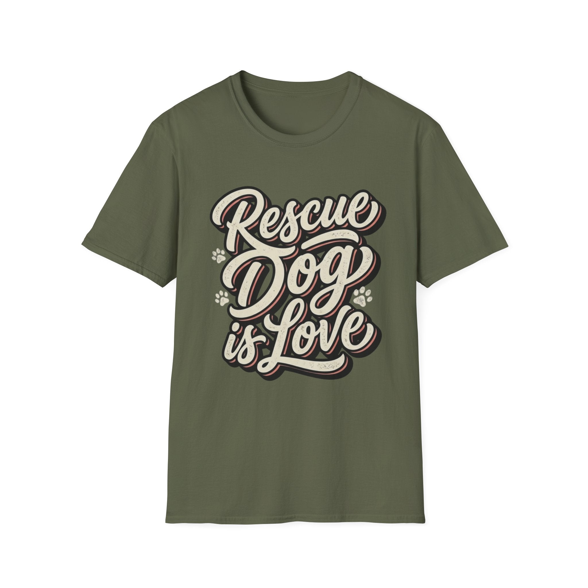 Rescue Dog is Love T-Shirt-T-Shirt-luxury-rescue-dog-t-shirt-for-dog-lovers-Military Green-S-Rescue Paws Club