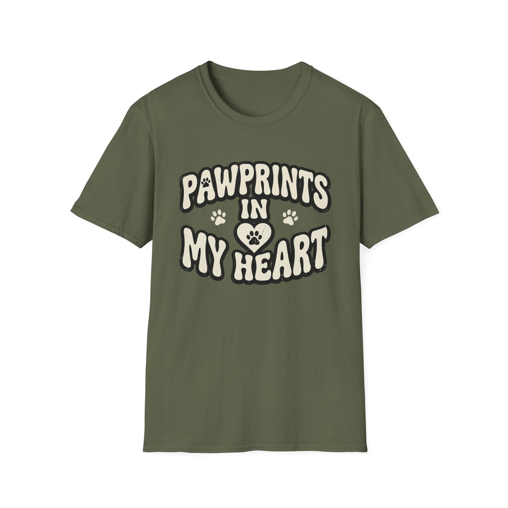 Pawprints in my Heart T-Shirt-T-Shirt-luxury-rescue-dog-t-shirt-for-dog-lovers-Military Green-S-Rescue Paws Club