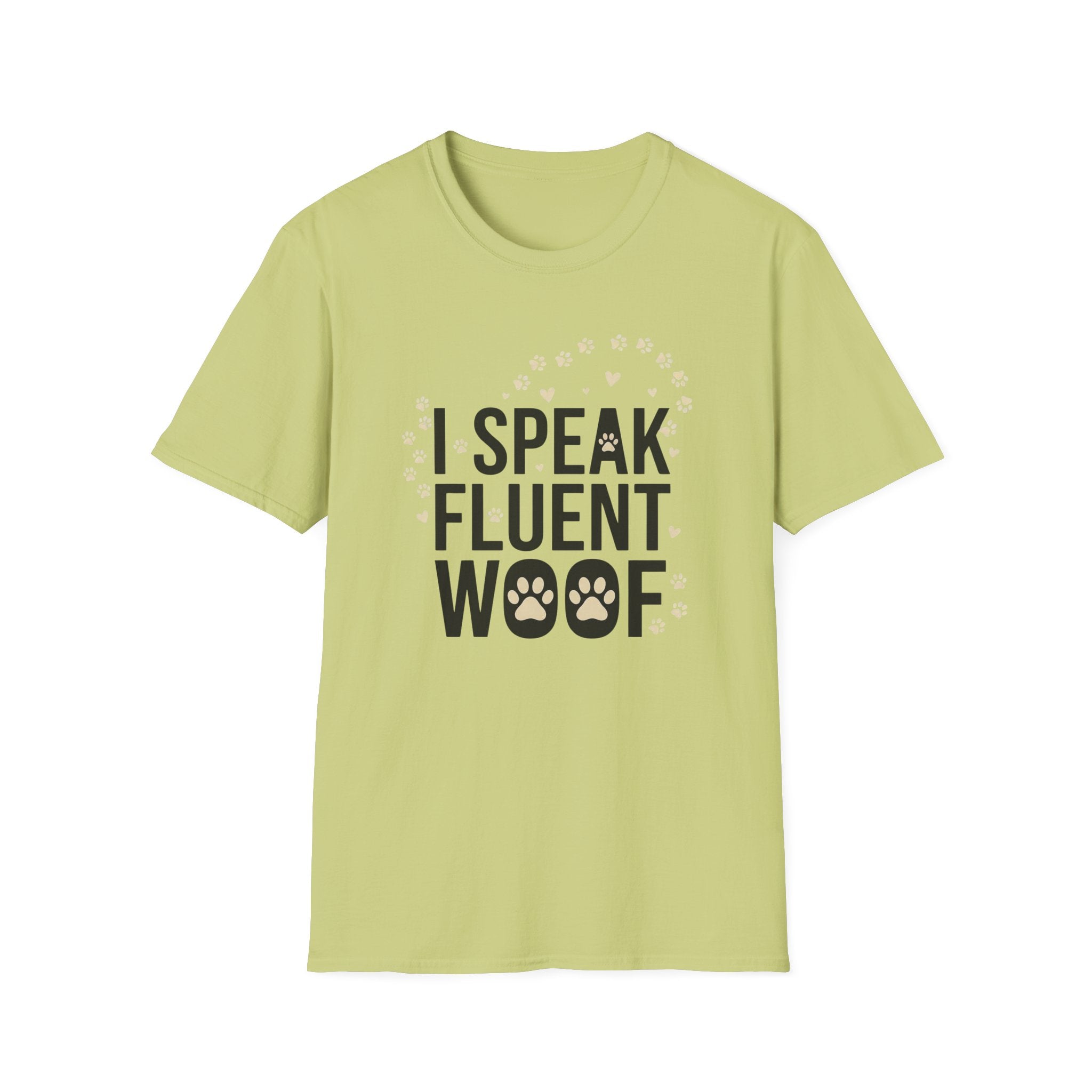 Fluent Woof T-Shirt-T-Shirt-luxury-rescue-dog-t-shirt-for-dog-lovers-Pistachio-S-Rescue Paws Club