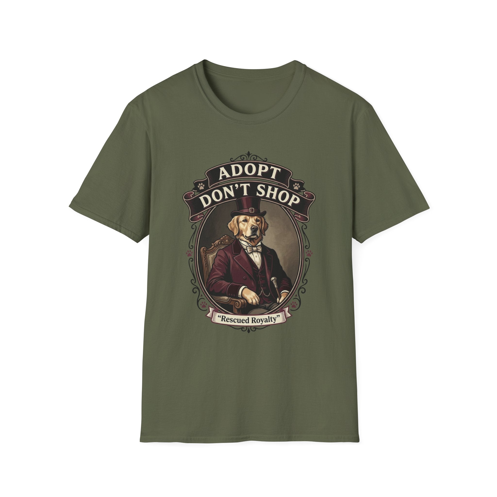 Vintage Adopt Don't Shop T-Shirt-T-Shirt-luxury-rescue-dog-t-shirt-for-dog-lovers-Military Green-S-Rescue Paws Club