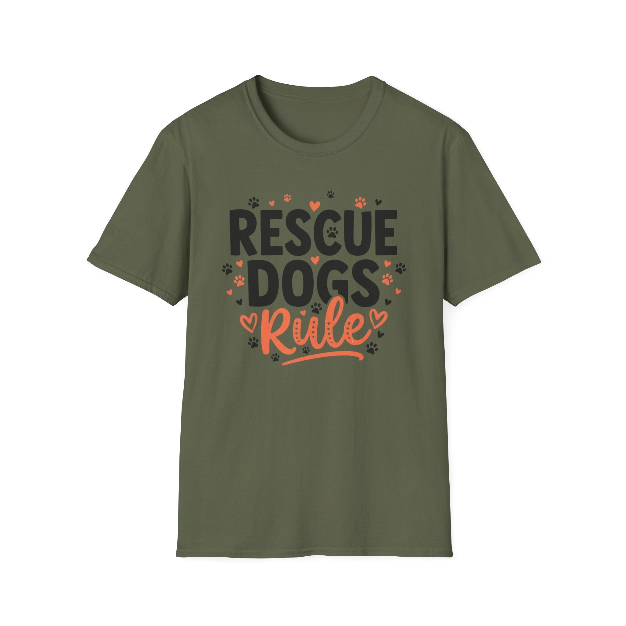 Rescue Dogs Rule T-Shirt-T-Shirt-luxury-rescue-dog-t-shirt-for-dog-lovers-Military Green-S-Rescue Paws Club
