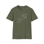 Jumping Dog Line Art T-Shirt-T-Shirt-luxury-rescue-dog-t-shirt-for-dog-lovers-Military Green-S-Rescue Paws Club