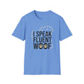 Fluent Woof T-Shirt-T-Shirt-luxury-rescue-dog-t-shirt-for-dog-lovers-Carolina Blue-S-Rescue Paws Club