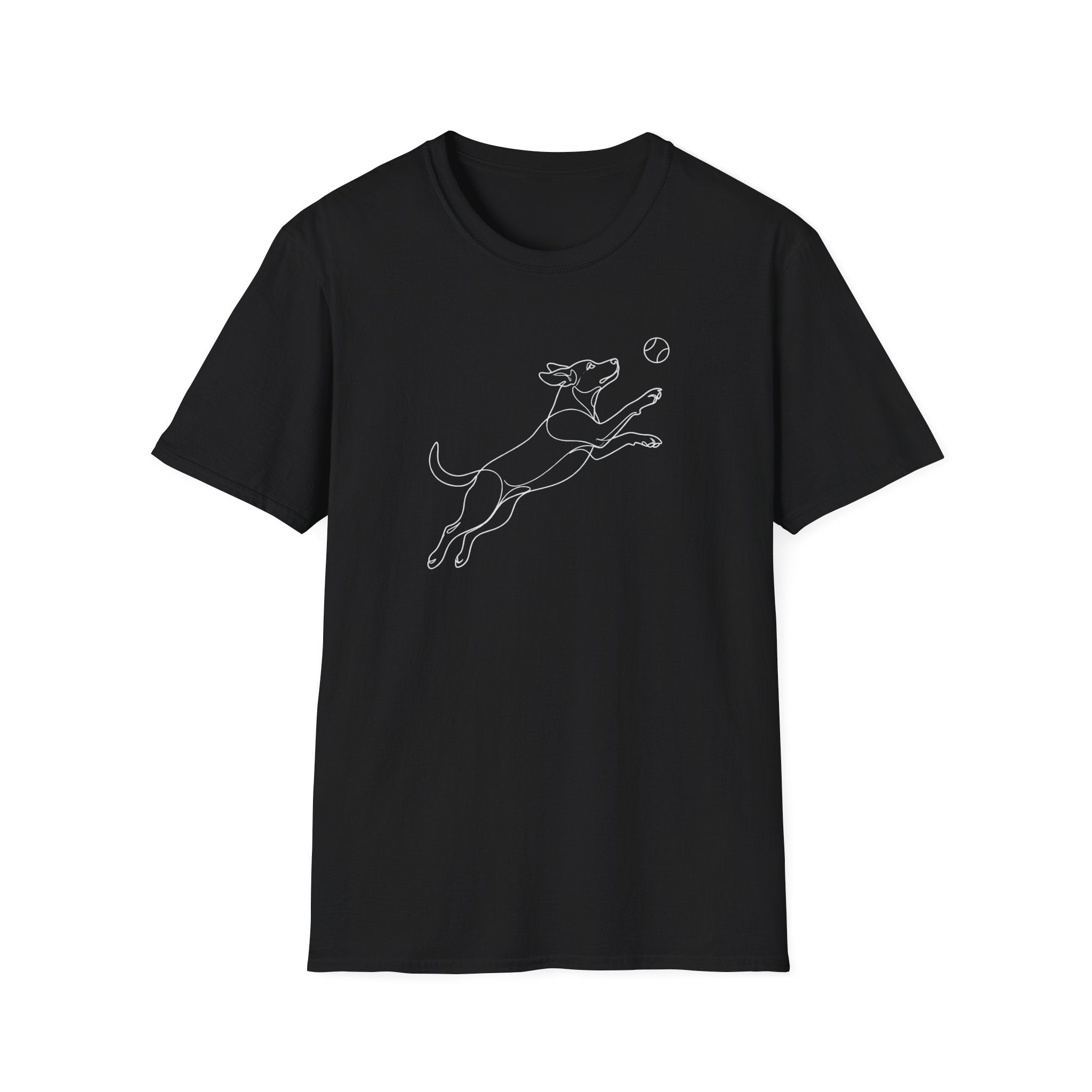Jumping Dog Line Art T-Shirt-T-Shirt-luxury-rescue-dog-t-shirt-for-dog-lovers-Black-S-Rescue Paws Club
