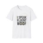 Fluent Woof T-Shirt-T-Shirt-luxury-rescue-dog-t-shirt-for-dog-lovers-White-S-Rescue Paws Club