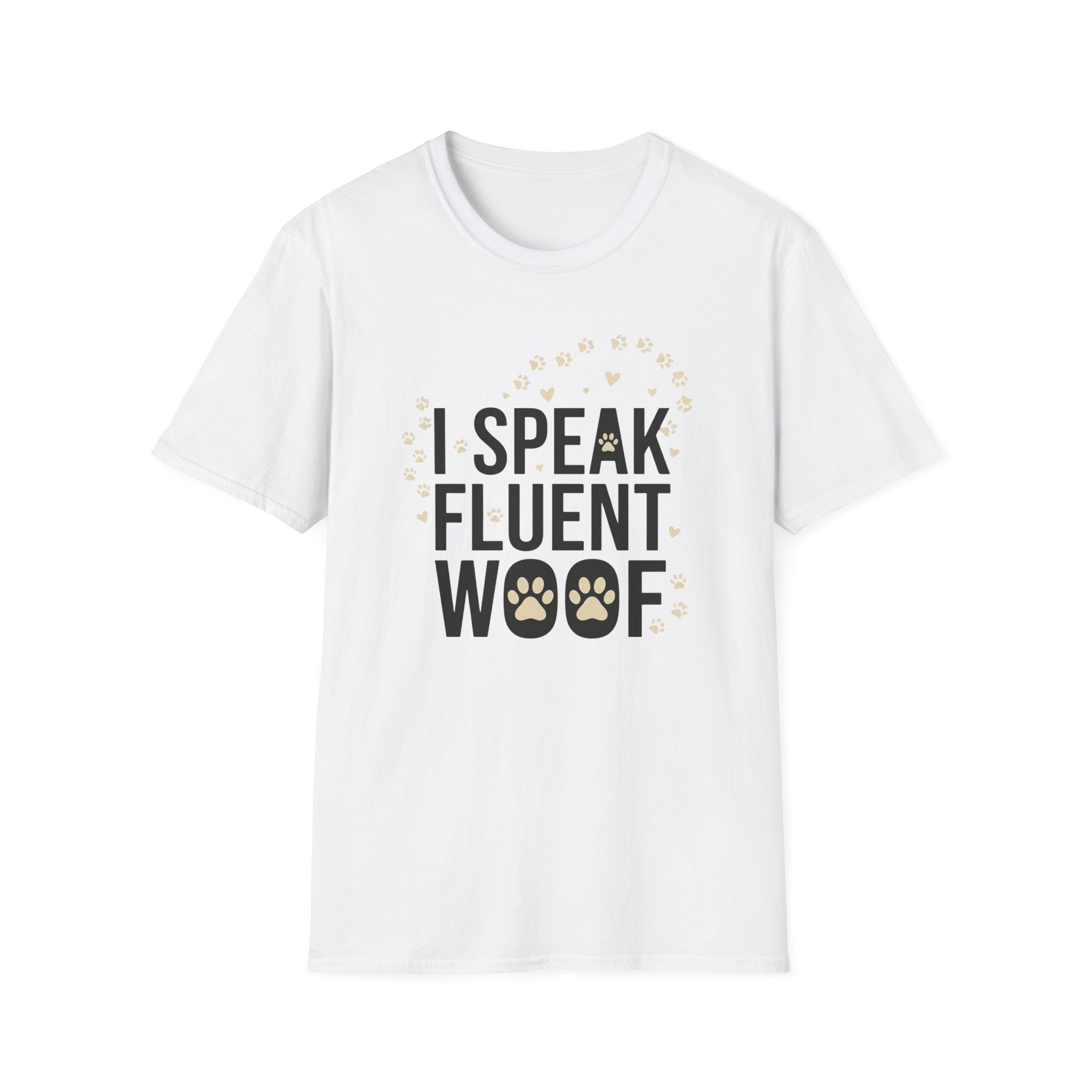 Fluent Woof T-Shirt-T-Shirt-luxury-rescue-dog-t-shirt-for-dog-lovers-White-S-Rescue Paws Club
