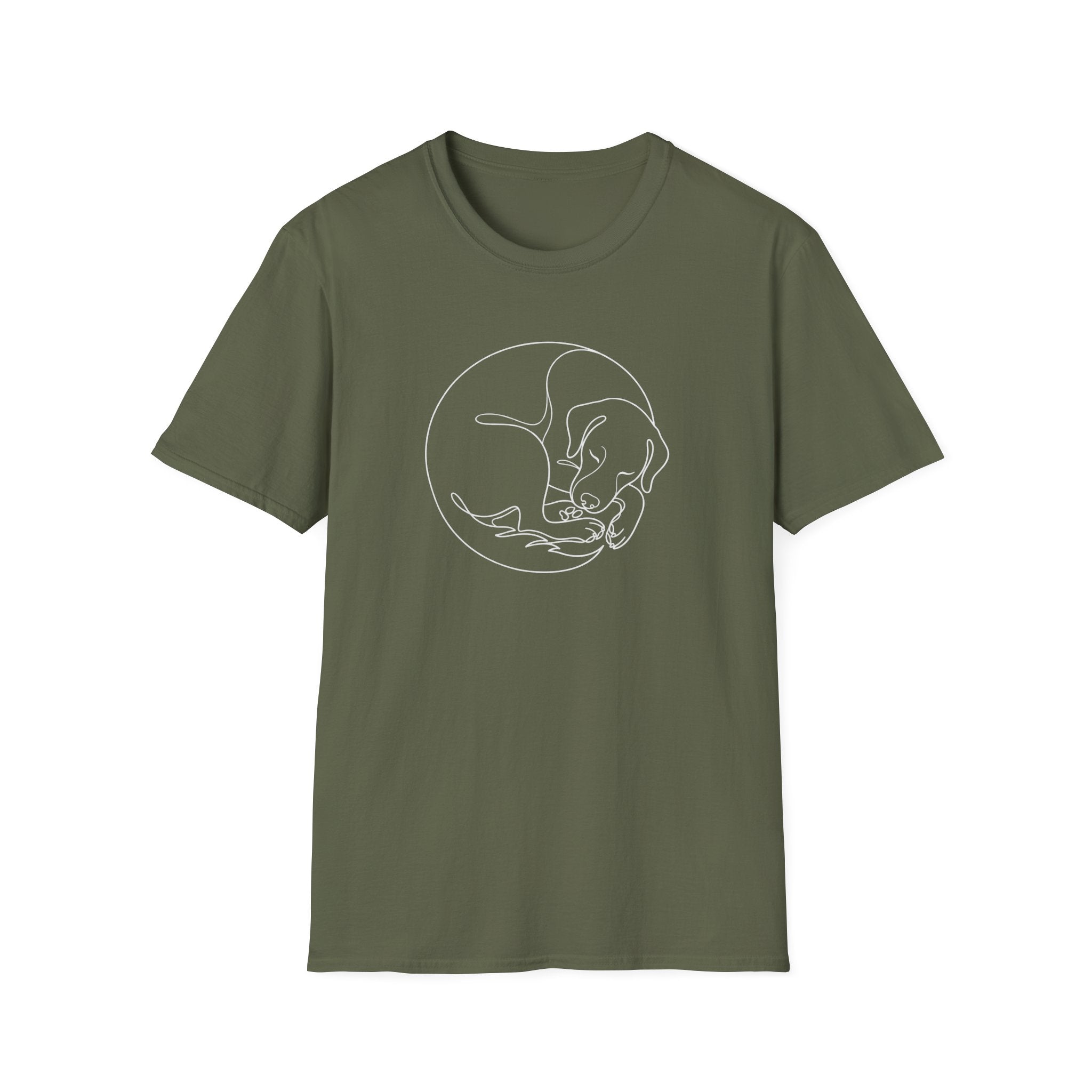 Sleeping Pup Line Art T-Shirt-T-Shirt-luxury-rescue-dog-t-shirt-for-dog-lovers-Military Green-S-Rescue Paws Club