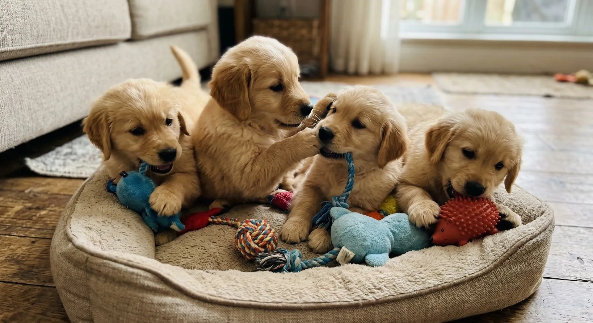 Cute Puppies Playing in Bed