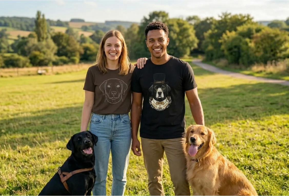 Fur Parents with their Fur Dogs in Green Landscape area