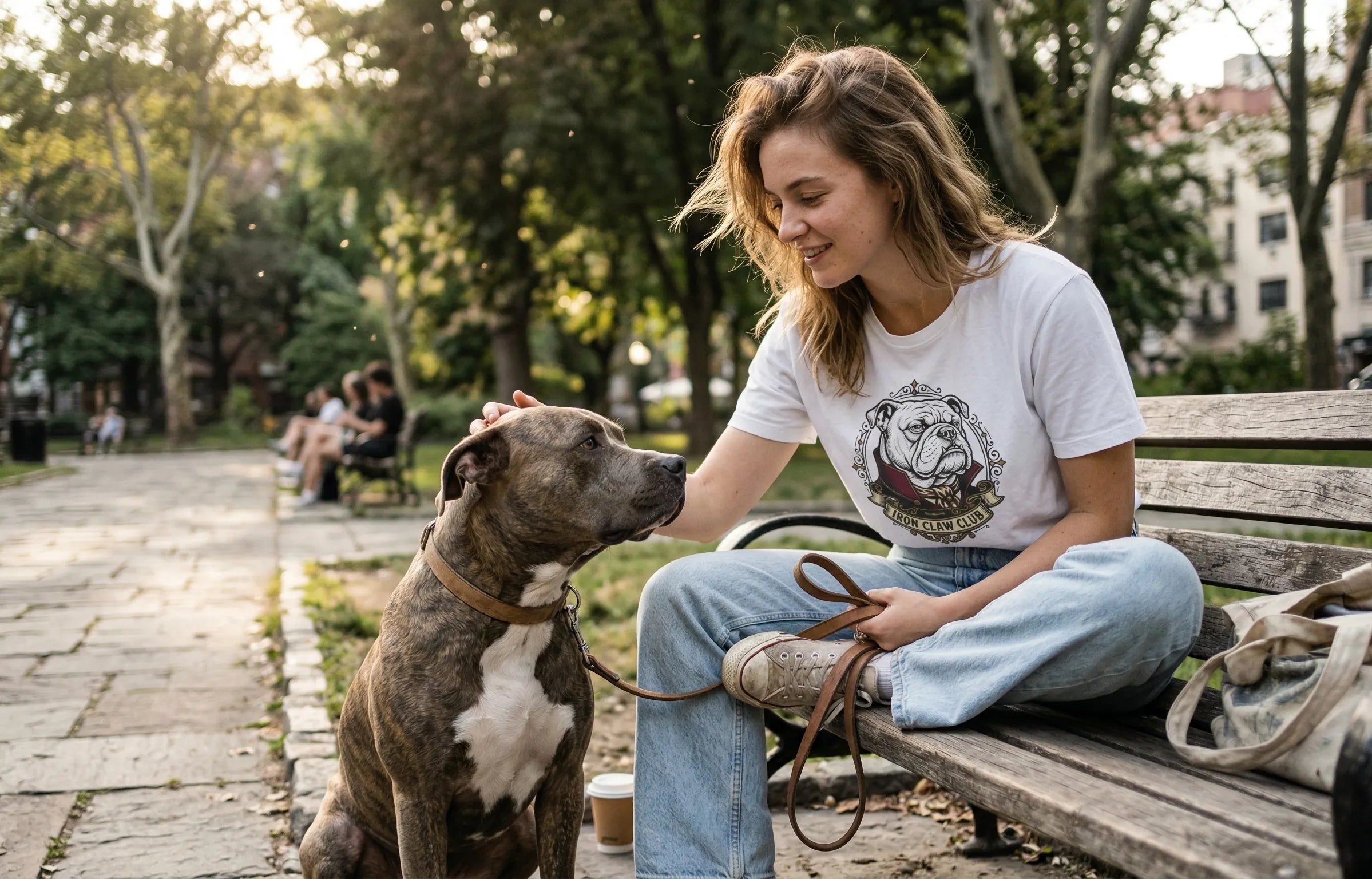 Iron Claw Club Dog Mom Sitting on a Bench