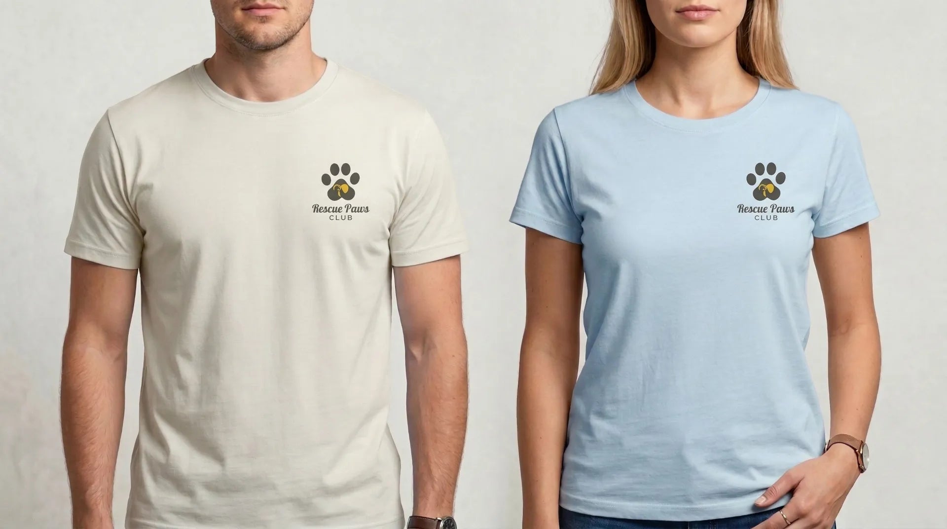 Man and Woman in Tshirt of Rescue Paws Club